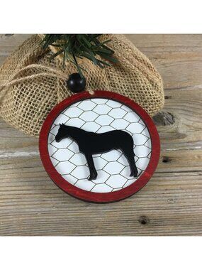 Horse Rustic Farm Christmas Ornament with Laser-Cut Chicken Wire Pattern